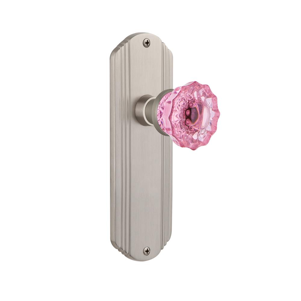 Nostalgic Warehouse DECCRP Colored Crystal Deco Plate Passage Crystal Pink Glass Door Knob in Satin Nickel
